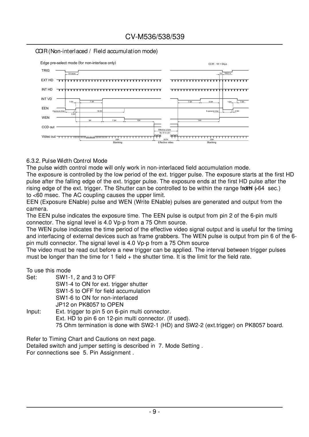 JAI CV-M539, CV-M536, CV-M538 operation manual Ccir Non-interlaced / Field accumulation mode, Pulse Width Control Mode 