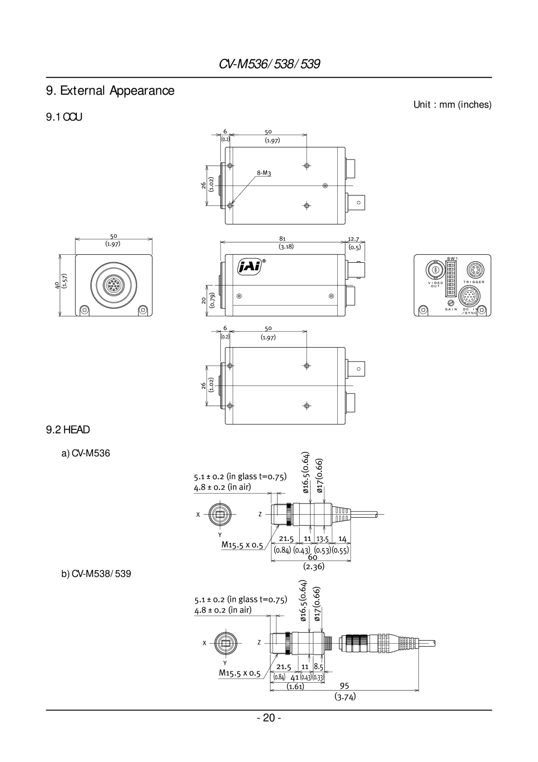 JAI CV-M536, CV-M539, CV-M538 operation manual External Appearance, Ccu, Head 