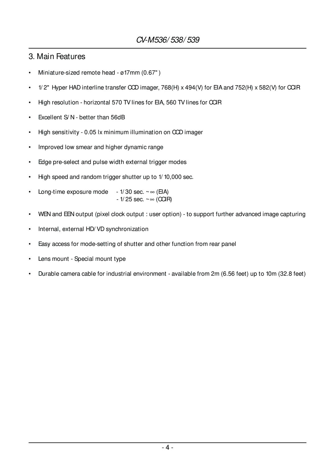 JAI CV-M538, CV-M536, CV-M539 operation manual Main Features 