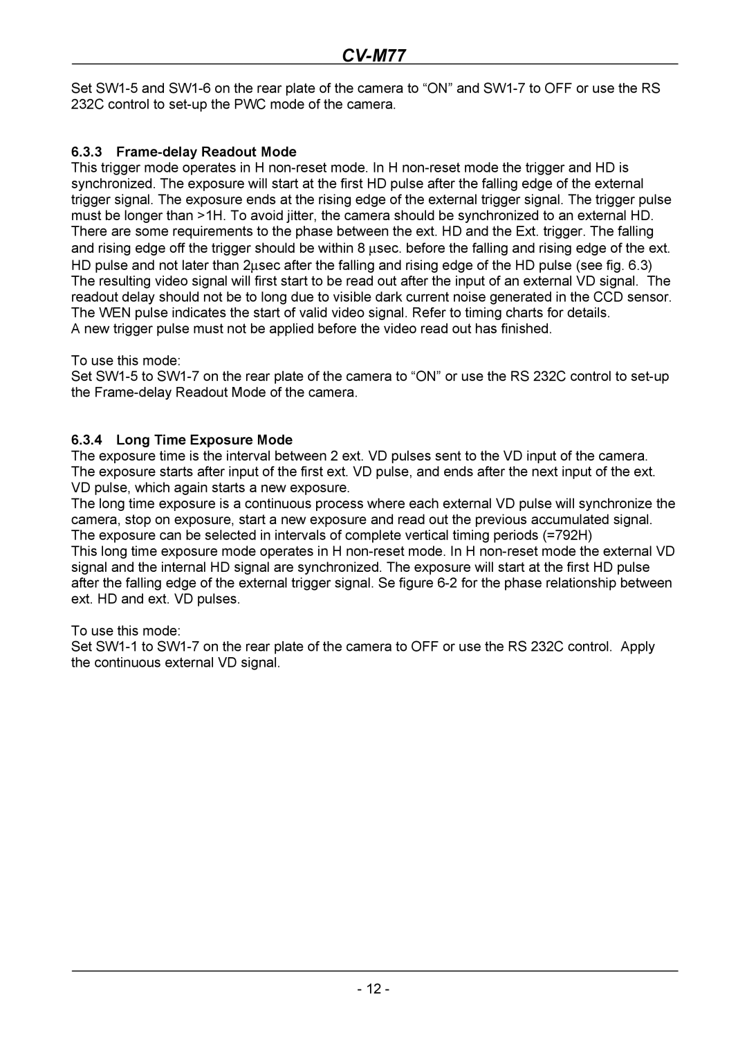 JAI CV-M77 operation manual Frame-delay Readout Mode, Long Time Exposure Mode 