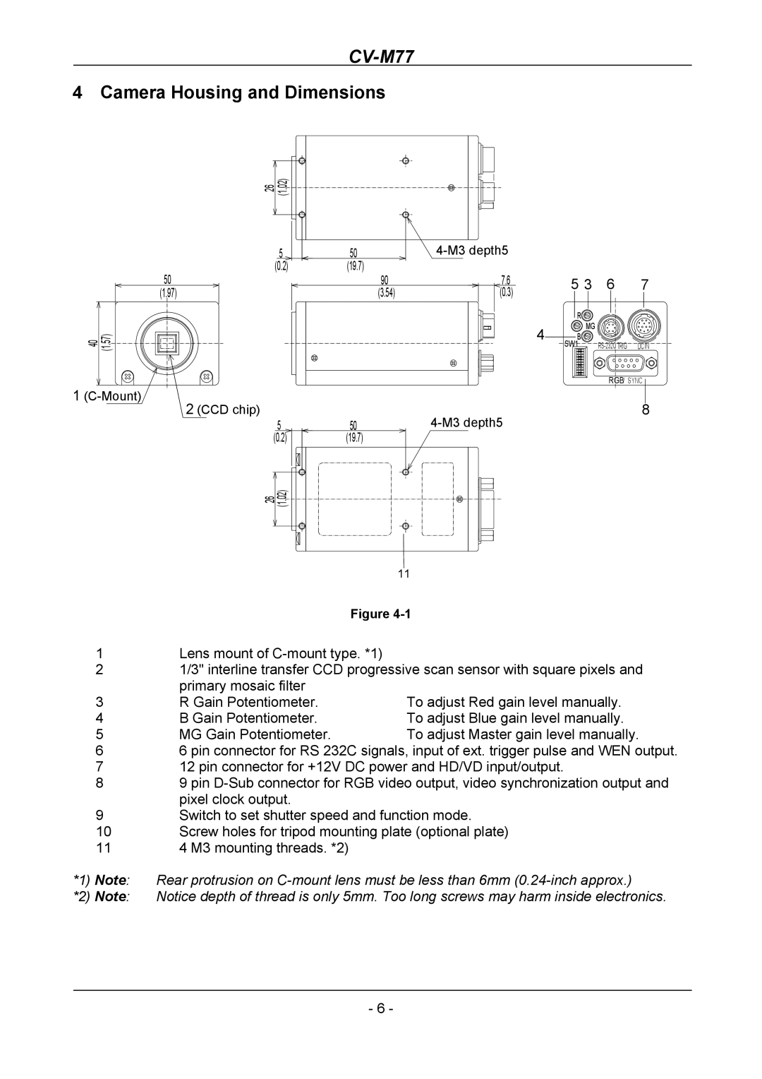 JAI CV-M77 operation manual Camera Housing and Dimensions 