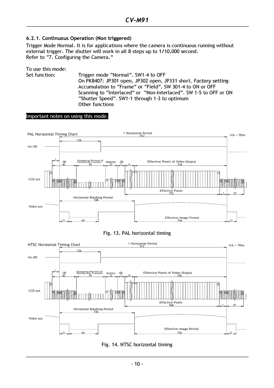 JAI CV-M91 operation manual Continuous Operation Non triggered, PAL horizontal timing 