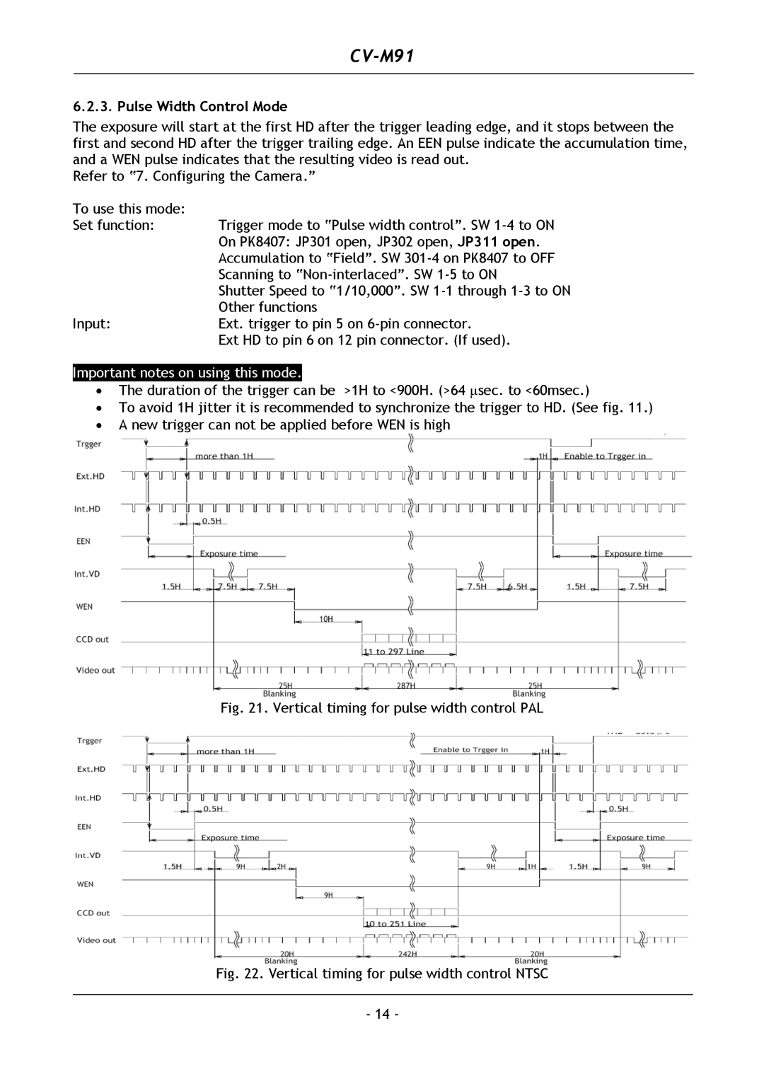 JAI CV-M91 operation manual Pulse Width Control Mode, Vertical timing for pulse width control PAL 