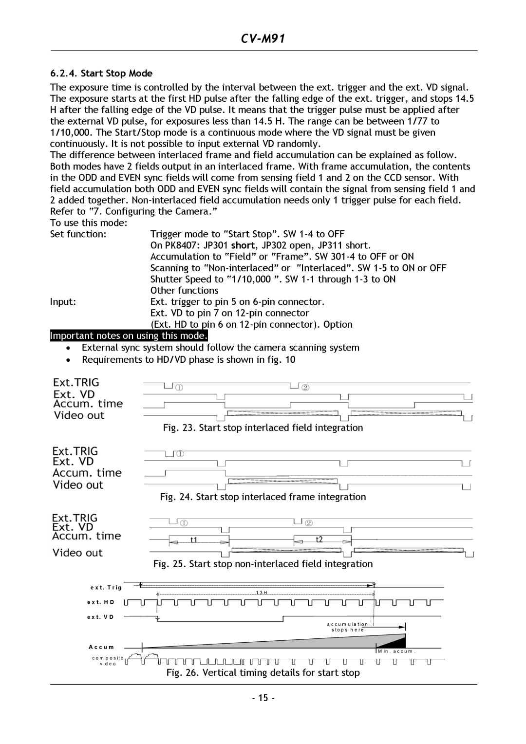 JAI CV-M91 operation manual Start Stop Mode, Start stop interlaced field integration 