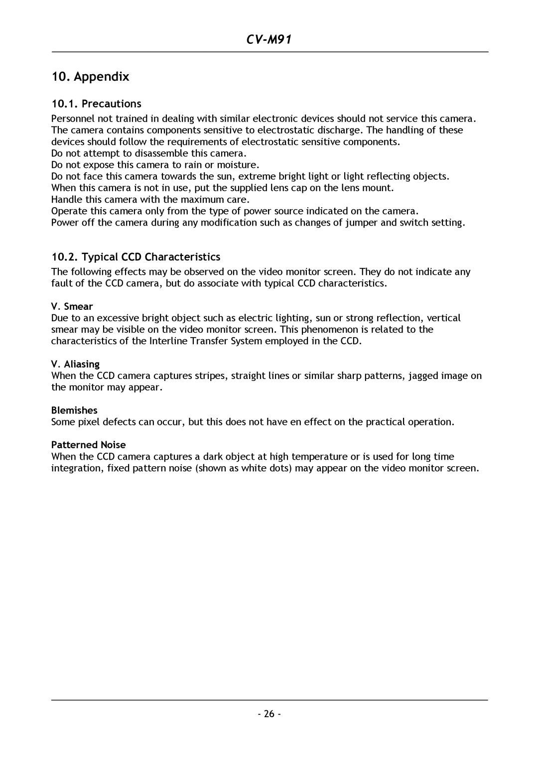 JAI CV-M91 operation manual Appendix, Precautions, Typical CCD Characteristics 