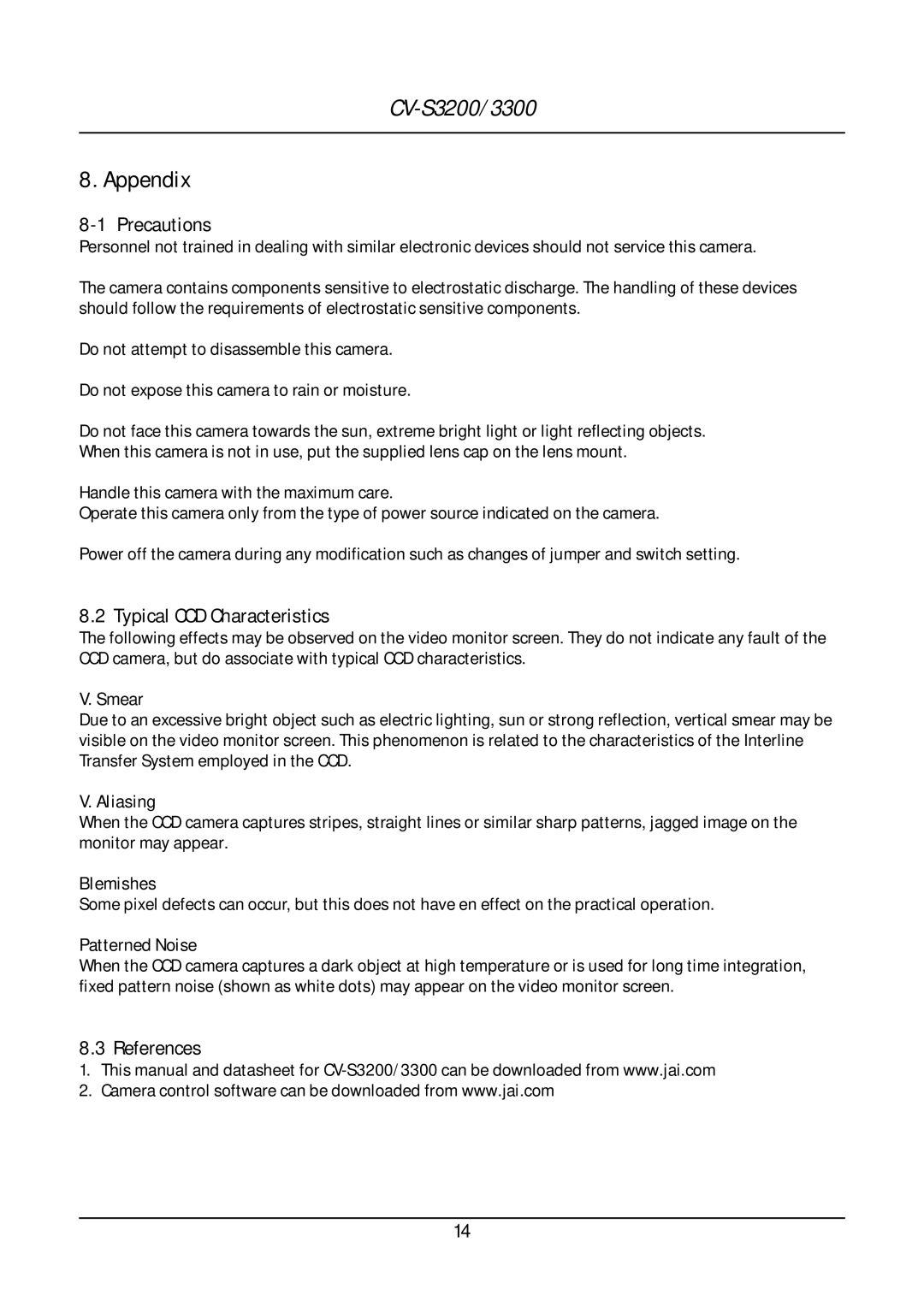 JAI CV-S3300, CV-S3200 operation manual Appendix 