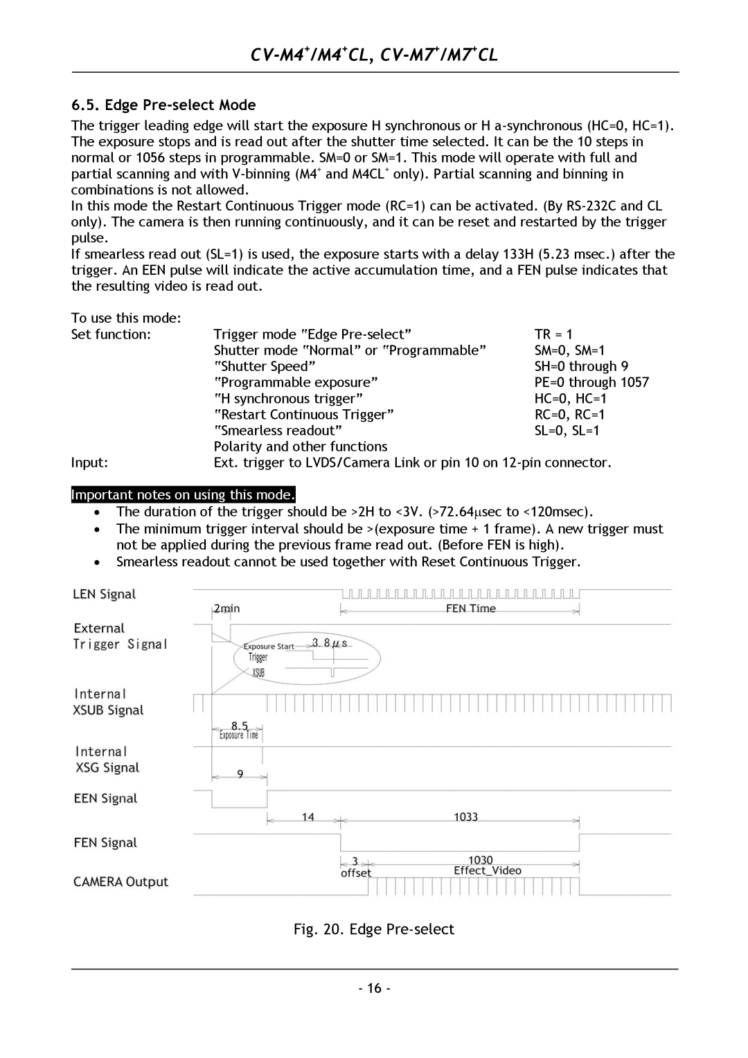 JAI CV-M4+, M7+ CL, CV-M7+, M4+ CL operation manual Edge Pre-select Mode, Important notes on using this mode 