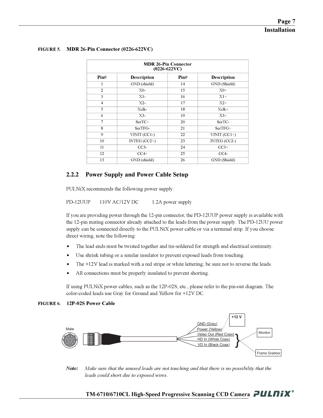 JAI TM-6710 operation manual Power Supply and Power Cable Setup, MDR 26-Pin Connector 0226-622VC 