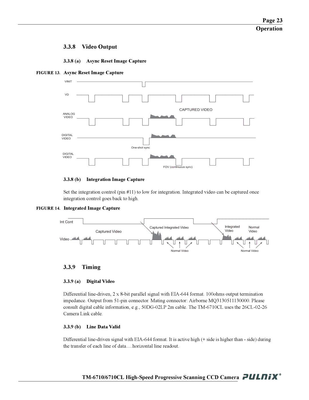 JAI TM-6710 operation manual Operation Video Output, Timing 