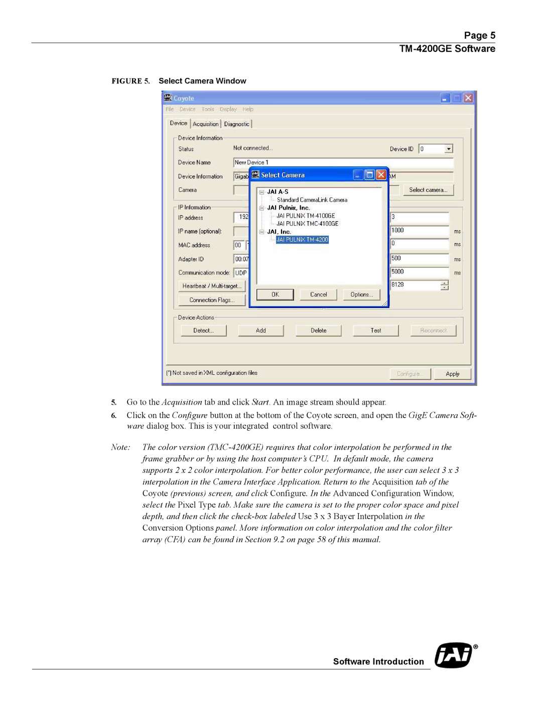 JAI TMC-4200GE operation manual Select Camera Window 