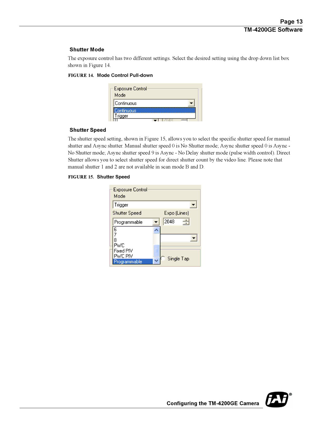 JAI TMC-4200GE operation manual Shutter Mode, Shutter Speed 