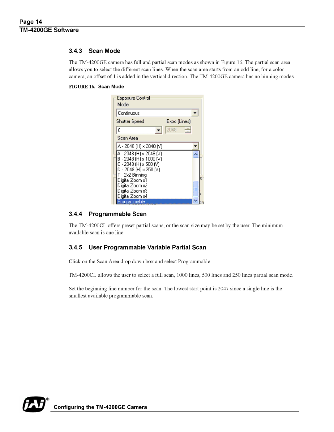 JAI TMC-4200GE operation manual TM-4200GE Software Scan Mode, Programmable Scan, User Programmable Variable Partial Scan 