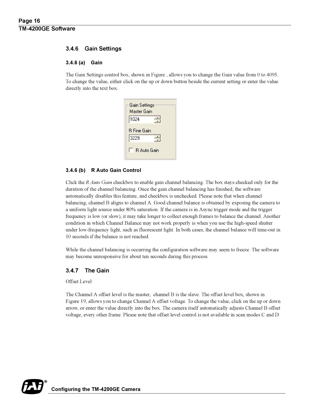 JAI TMC-4200GE operation manual TM-4200GE Software Gain Settings, R Auto Gain Control 