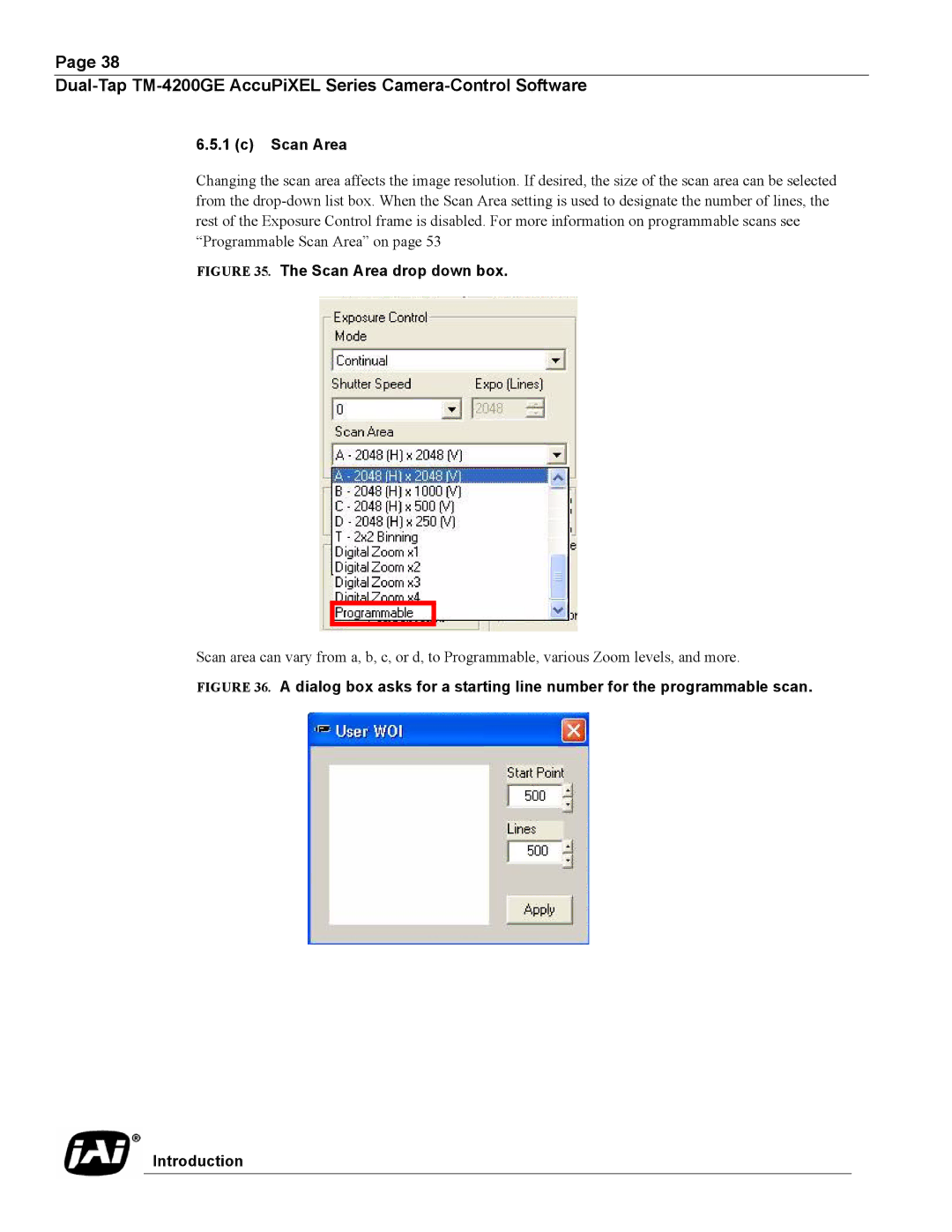 JAI TMC-4200GE operation manual Scan Area drop down box 