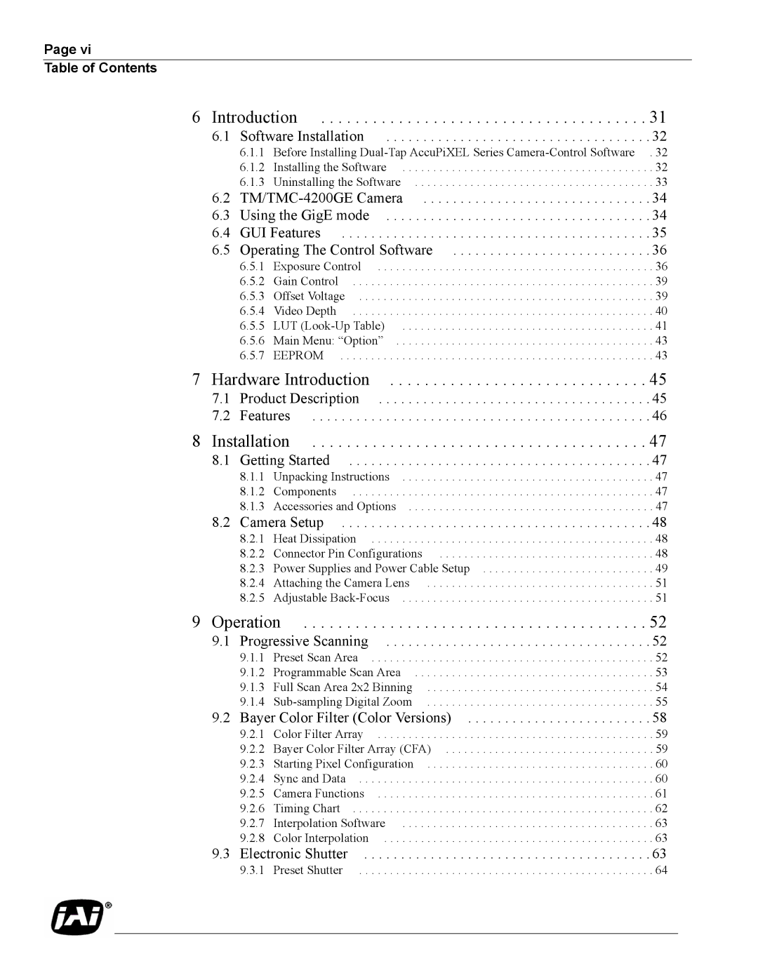 JAI TMC-4200GE operation manual Introduction, Table of Contents 