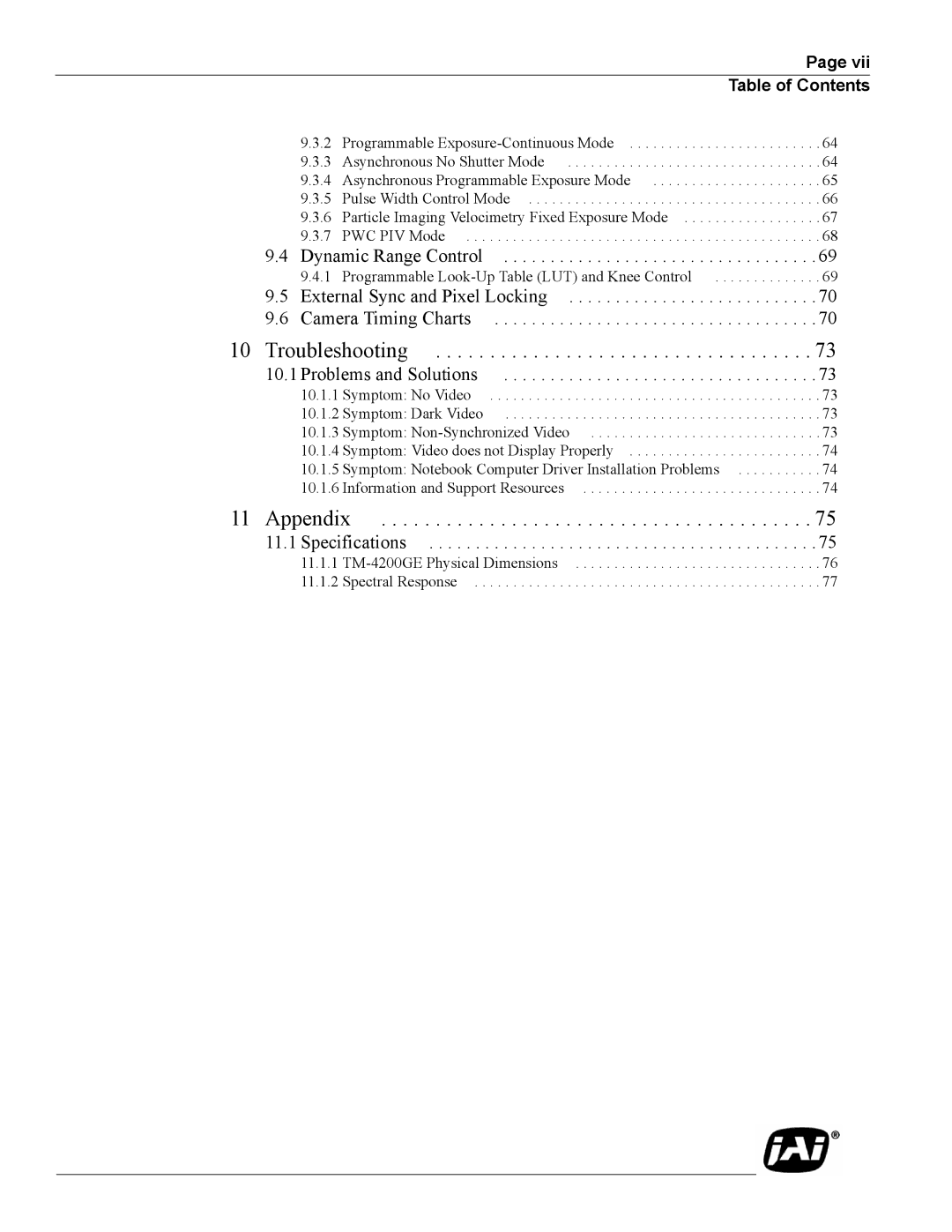 JAI TMC-4200GE operation manual Troubleshooting 