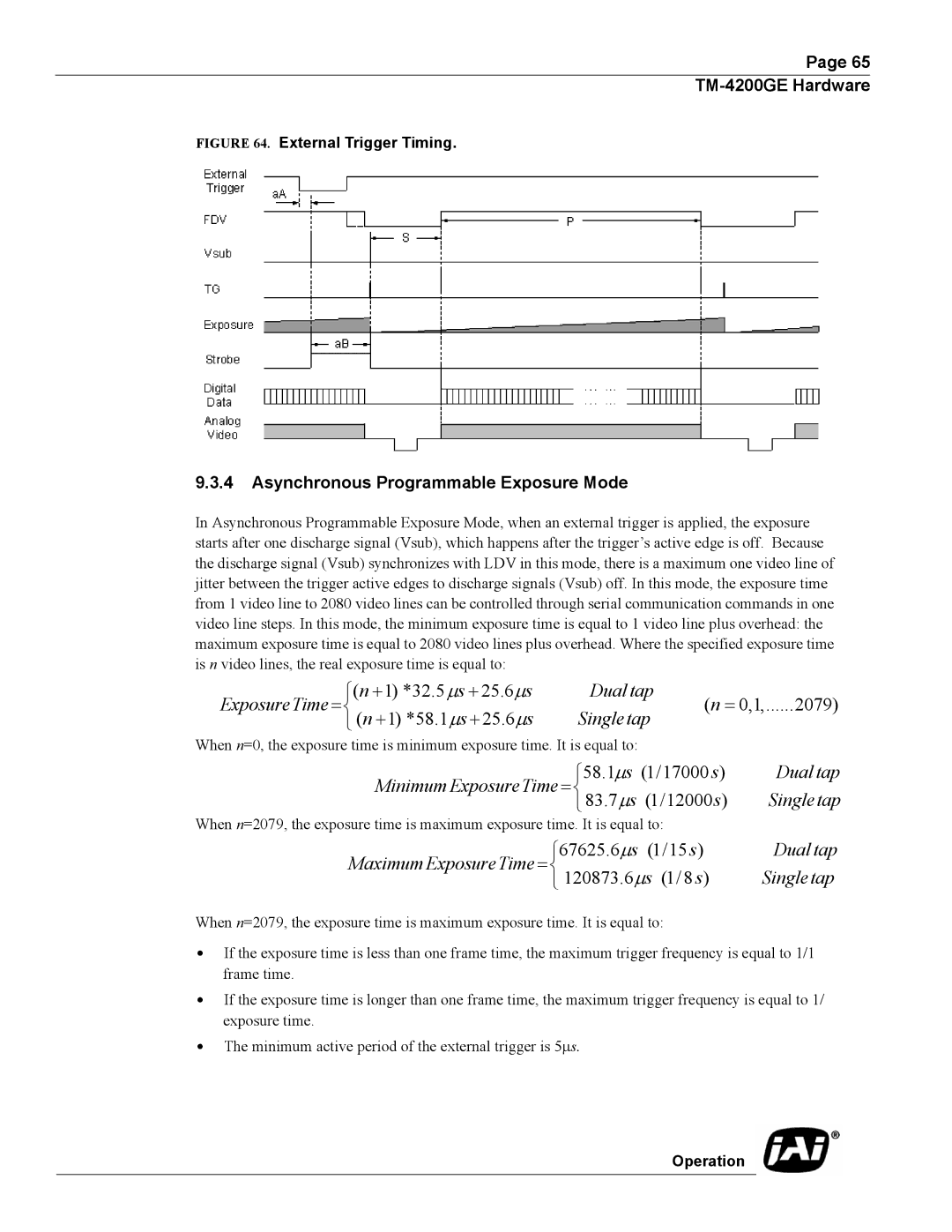 JAI TMC-4200GE operation manual Asynchronous Programmable Exposure Mode, External Trigger Timing 