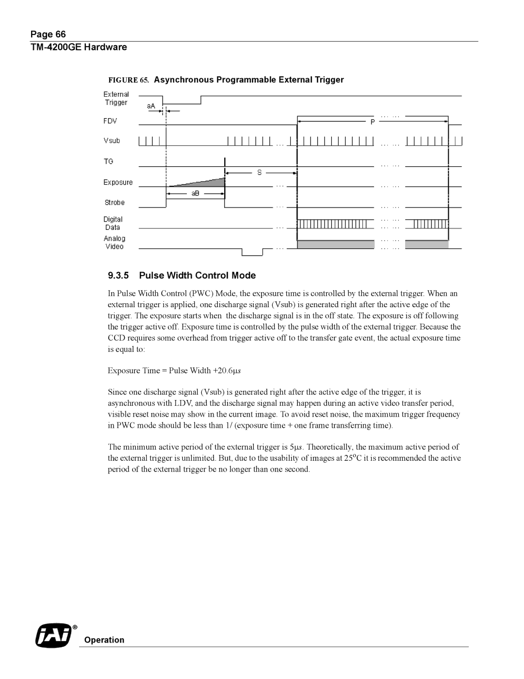 JAI TMC-4200GE operation manual Pulse Width Control Mode, Asynchronous Programmable External Trigger 