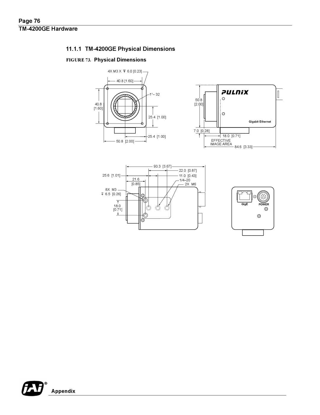 JAI TMC-4200GE operation manual TM-4200GE Hardware 11.1.1 TM-4200GE Physical Dimensions 