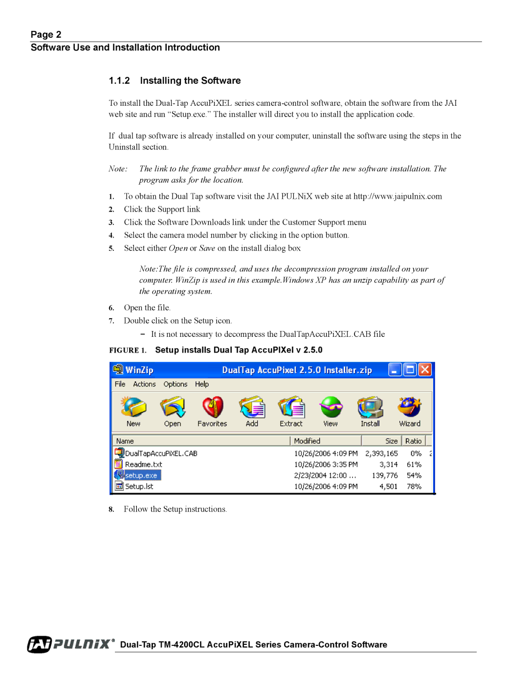 JAI TM/TMC-4200CL operation manual Setup installs Dual Tap AccuPIXel v 