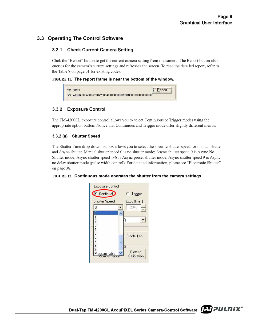 JAI TM/TMC-4200CL Operating The Control Software, Check Current Camera Setting, Exposure Control, Shutter Speed 