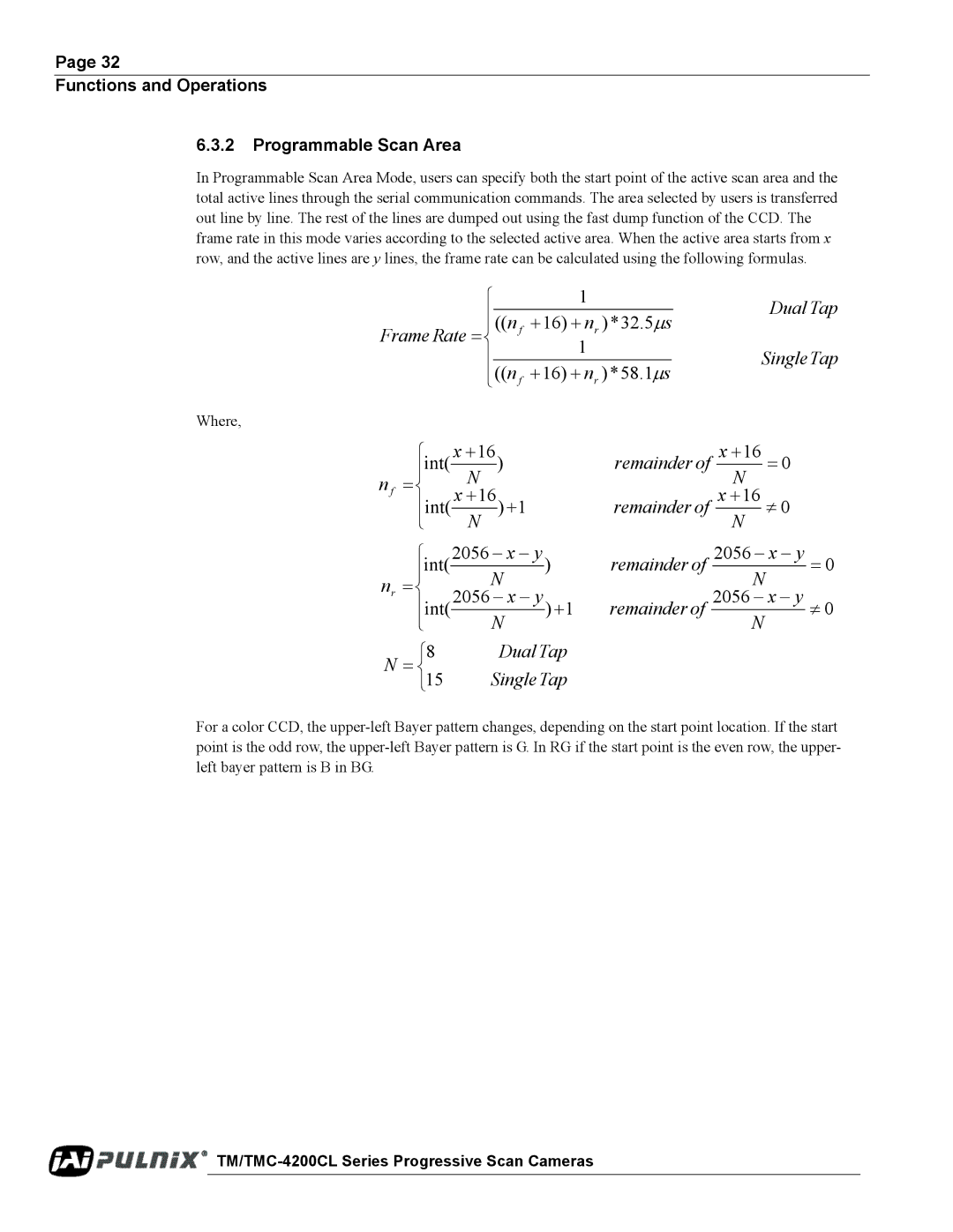 JAI TM/TMC-4200CL operation manual Functions and Operations Programmable Scan Area 