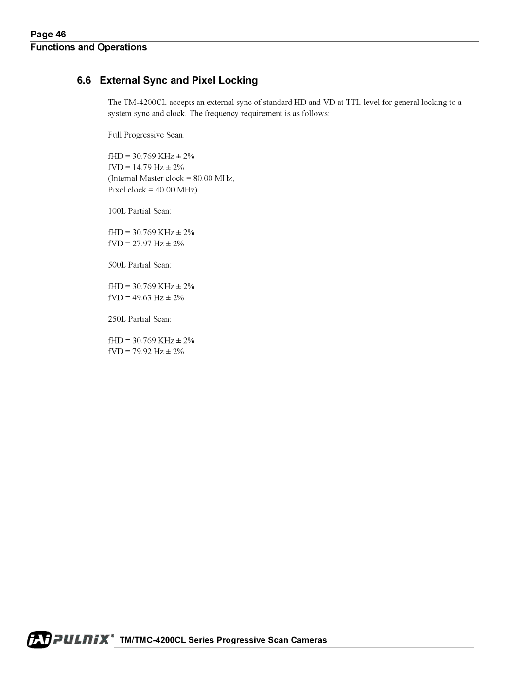 JAI TM/TMC-4200CL operation manual External Sync and Pixel Locking 