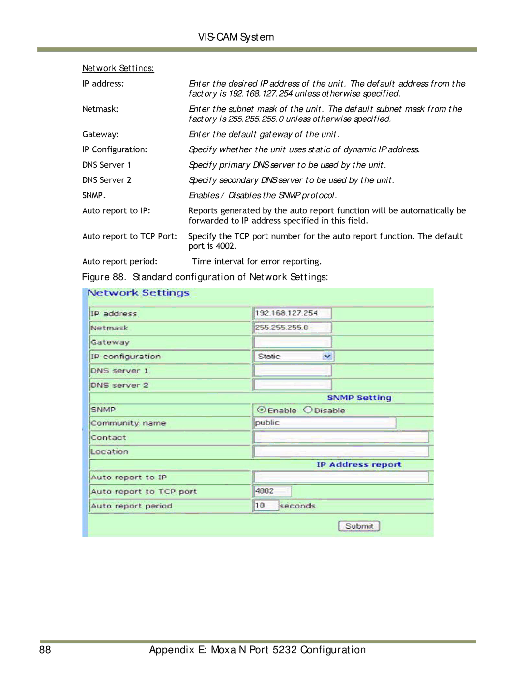 JAI TS-1327EN, TS-9720EN, TS-2030EN manual Standard configuration of Network Settings 