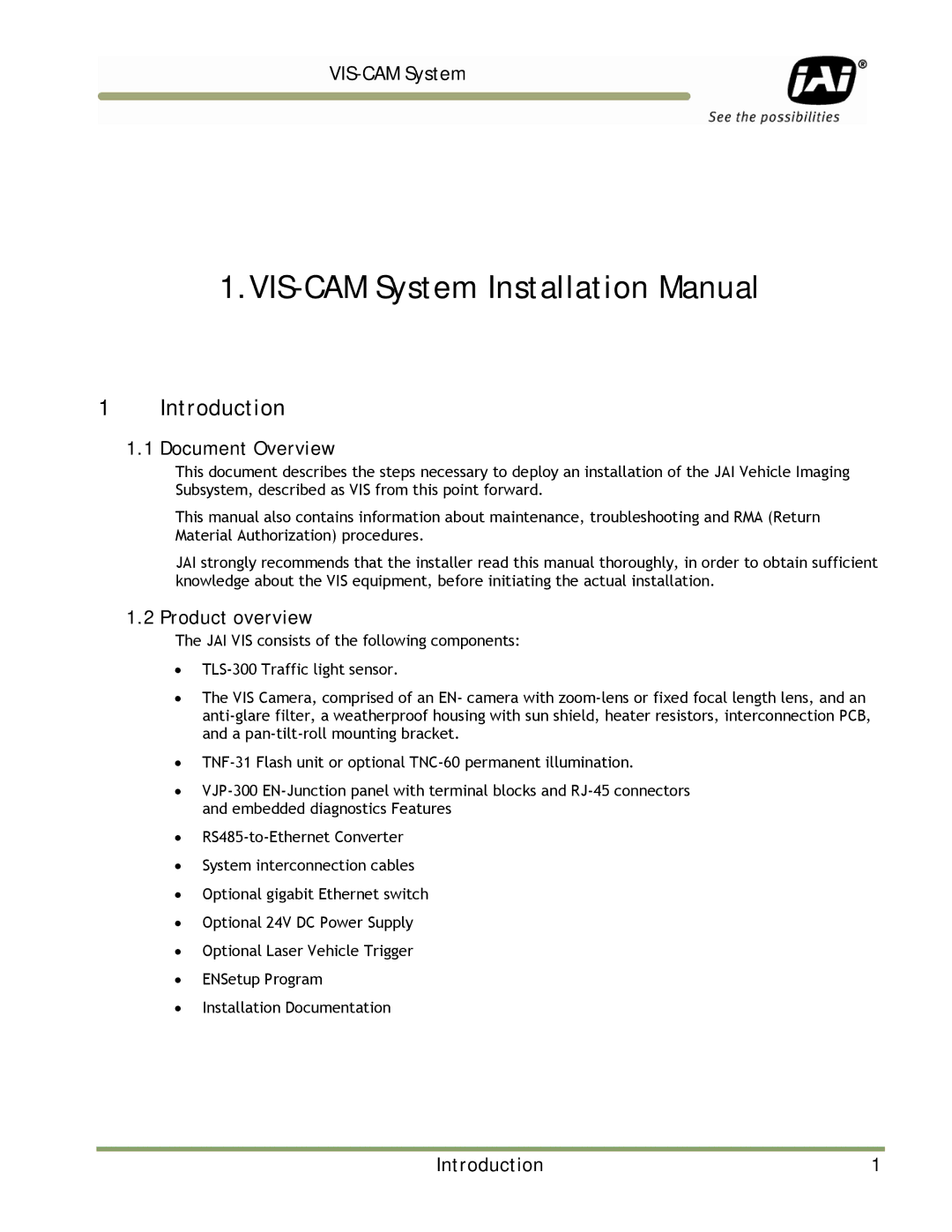 JAI TS-1327EN, TS-9720EN, TS-2030EN manual Introduction, Document Overview, Product overview 