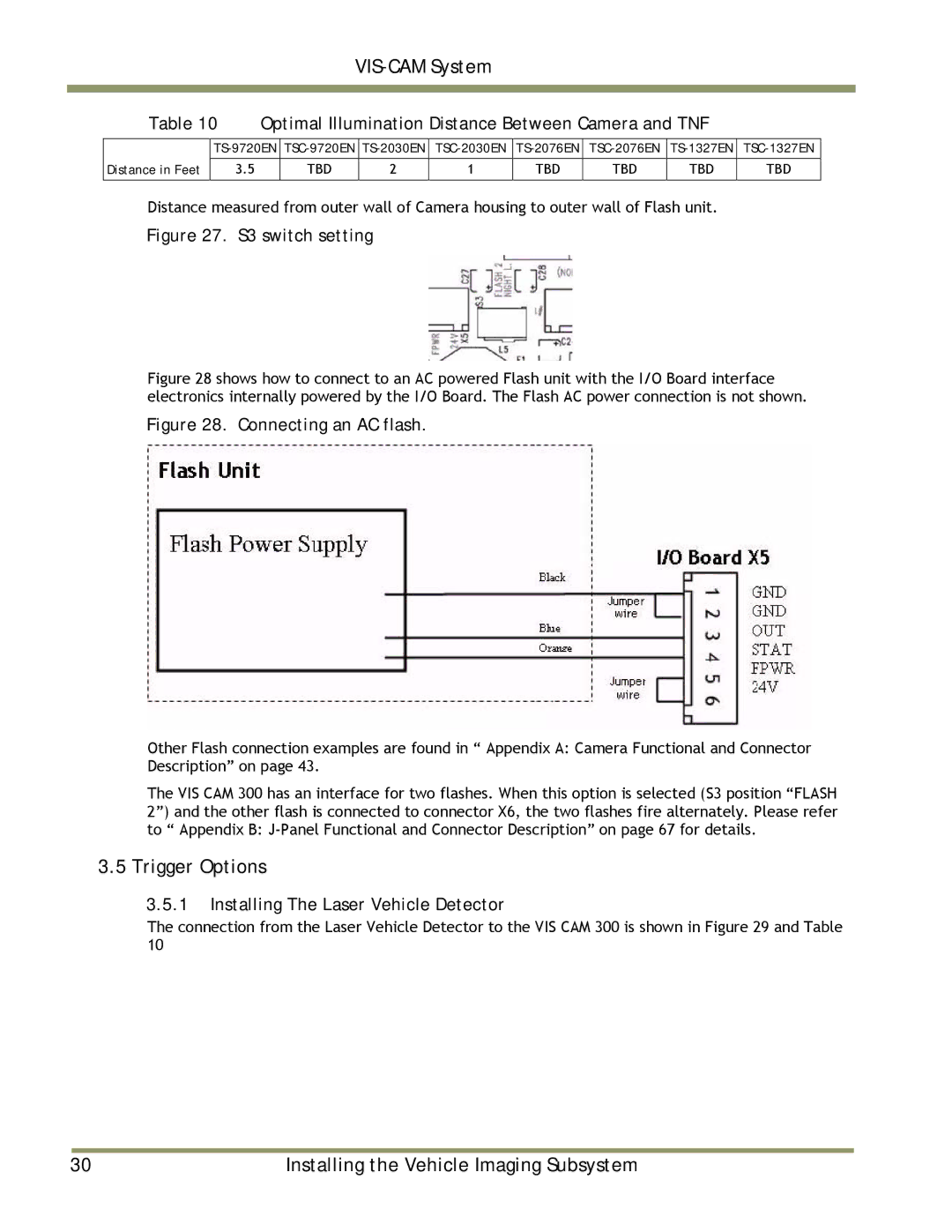 JAI TS-9720EN Trigger Options, Optimal Illumination Distance Between Camera and TNF, Installing The Laser Vehicle Detector 