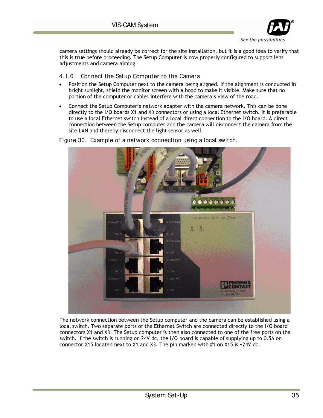 JAI TS-2030EN, TS-9720EN Connect the Setup Computer to the Camera, Example of a network connection using a local switch 