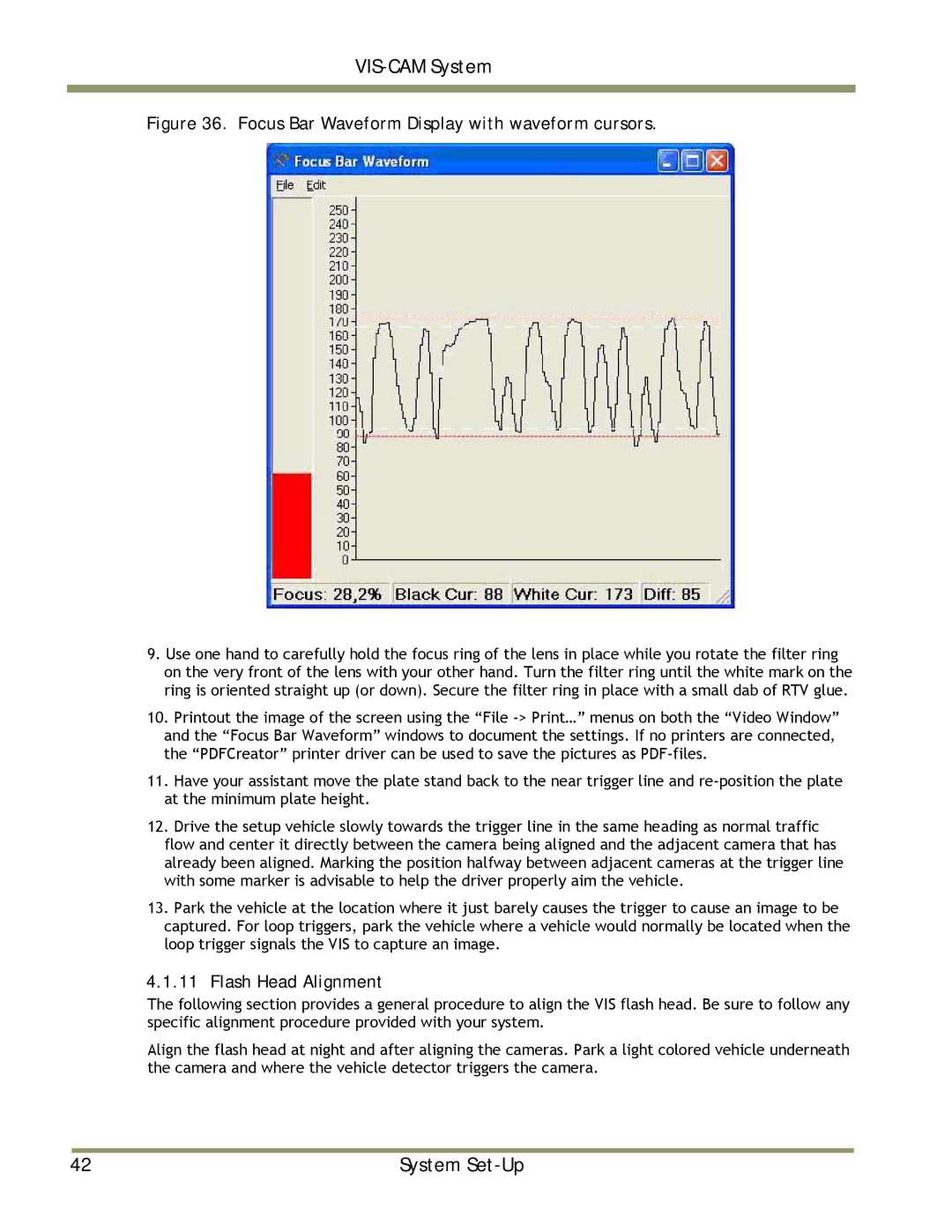 JAI TS-9720EN, TS-1327EN, TS-2030EN manual Focus Bar Waveform Display with waveform cursors, Flash Head Alignment 