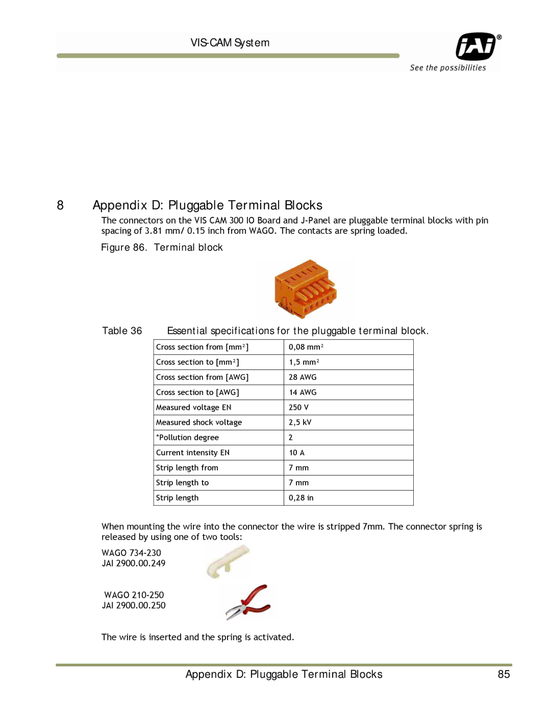 JAI TS-1327EN, TS-9720EN, TS-2030EN manual Appendix D Pluggable Terminal Blocks 