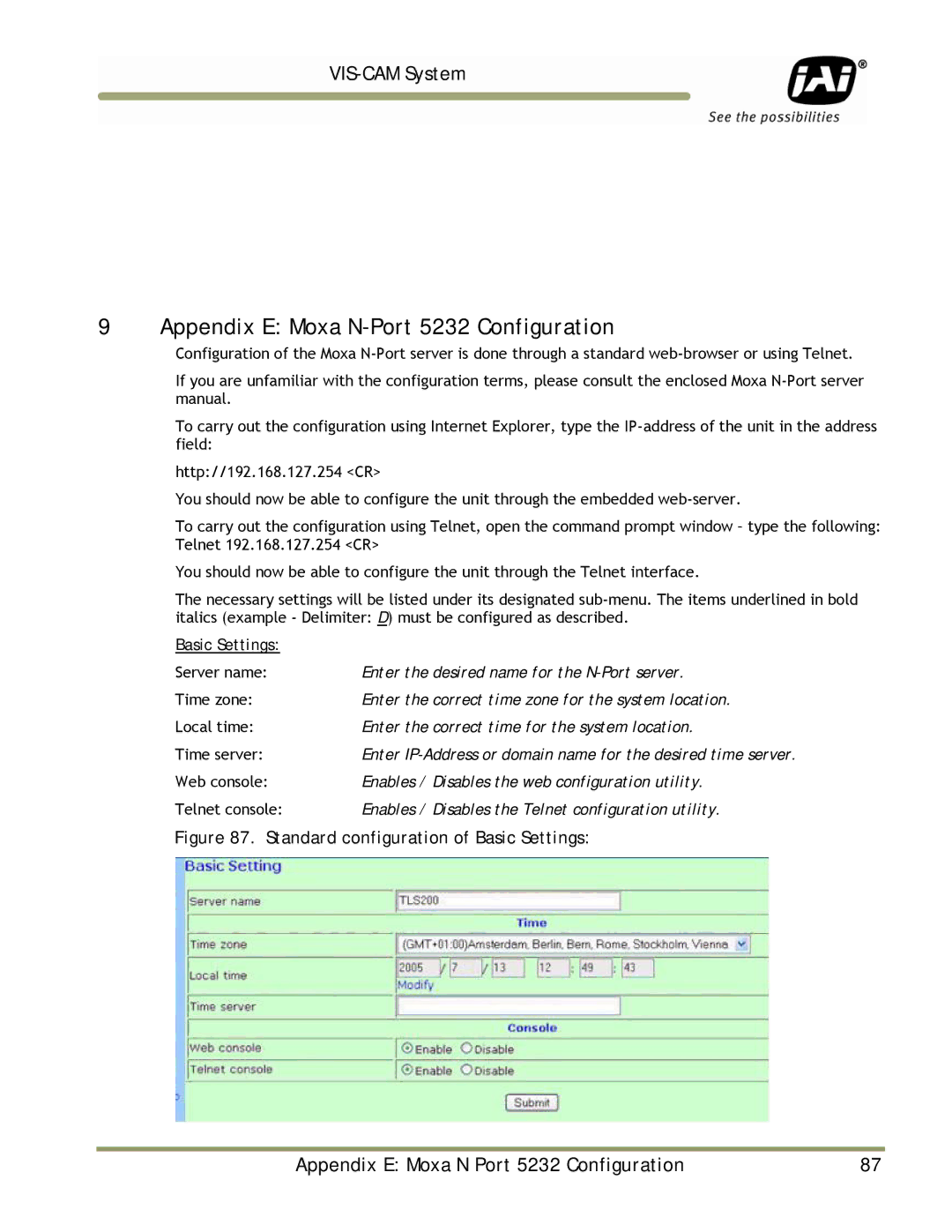 JAI TS-9720EN manual Appendix E Moxa N-Port 5232 Configuration, Appendix E Moxa N Port 5232 Configuration, Basic Settings 