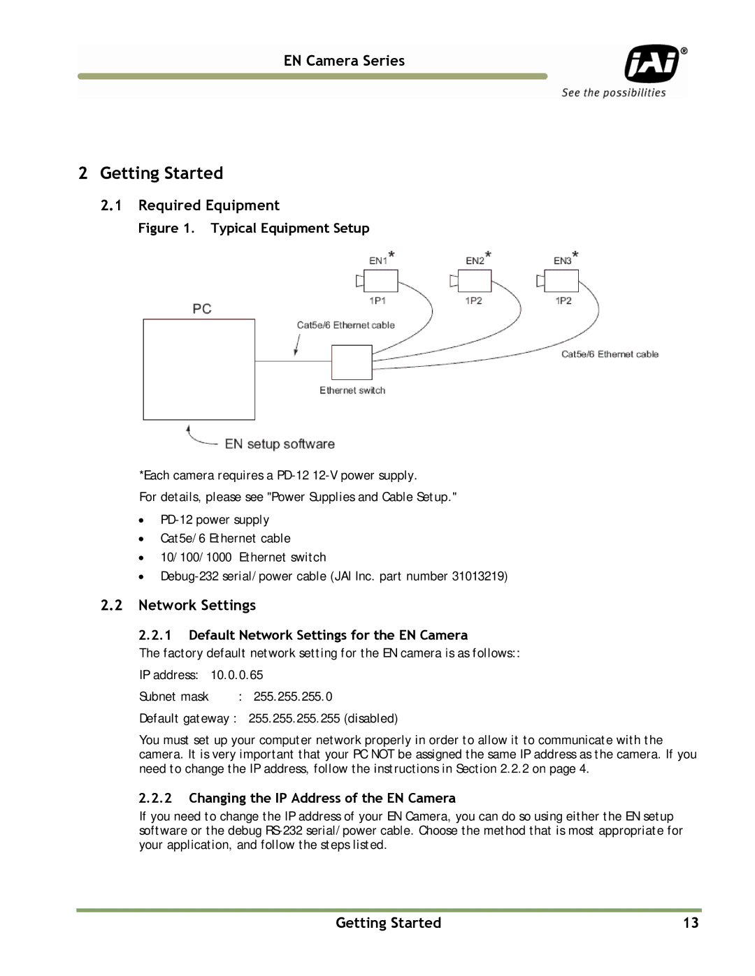 JAI TS(C)-1327EN, TS(C)-2076EN, TS(C)-2030EN, TS(C)-4032EN manual Getting Started, Required Equipment, Network Settings 