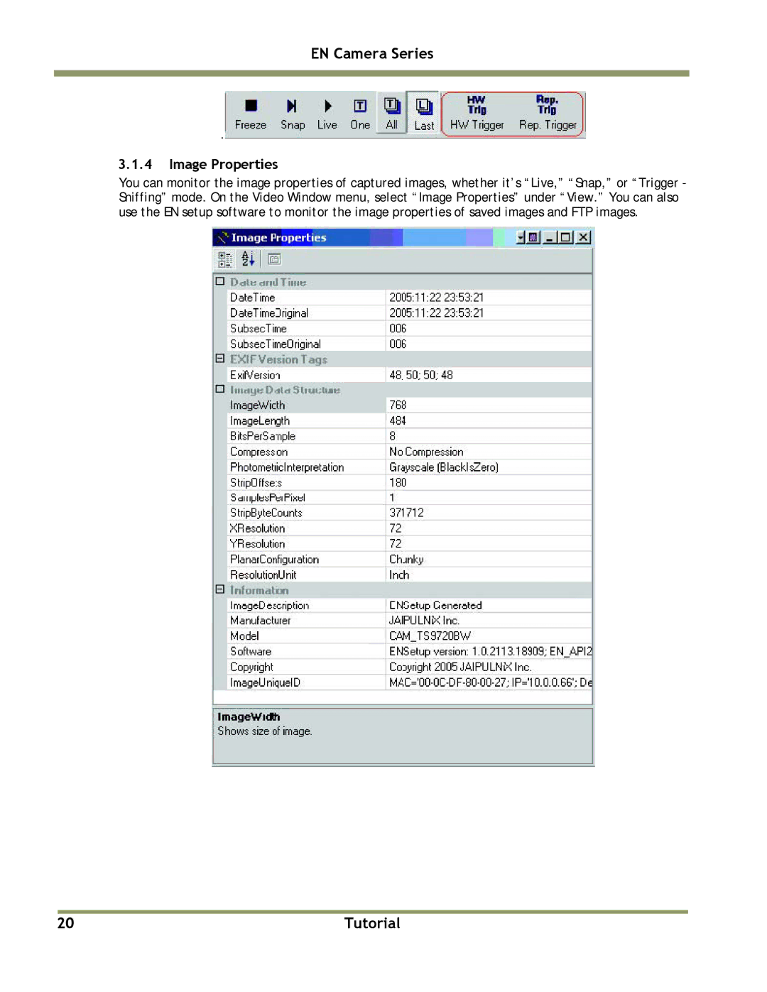 JAI TS(C)-2076EN, TS(C)-1327EN, TS(C)-2030EN, TS(C)-4032EN manual Image Properties 