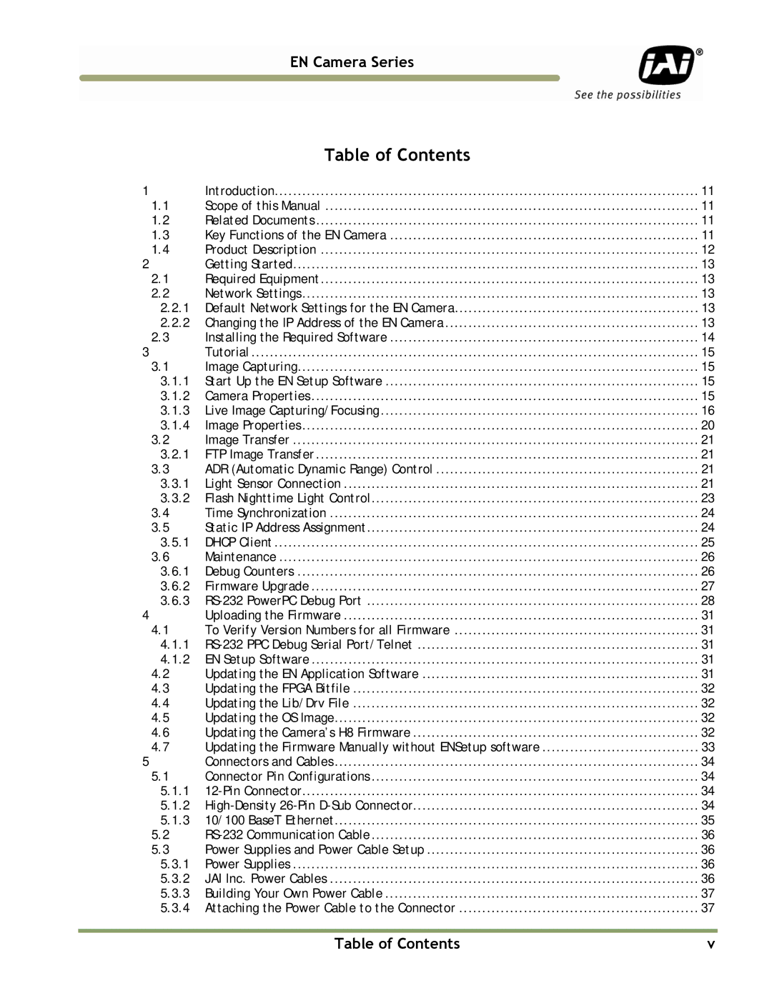 JAI TS(C)-1327EN, TS(C)-2076EN, TS(C)-2030EN, TS(C)-4032EN manual Table of Contents 