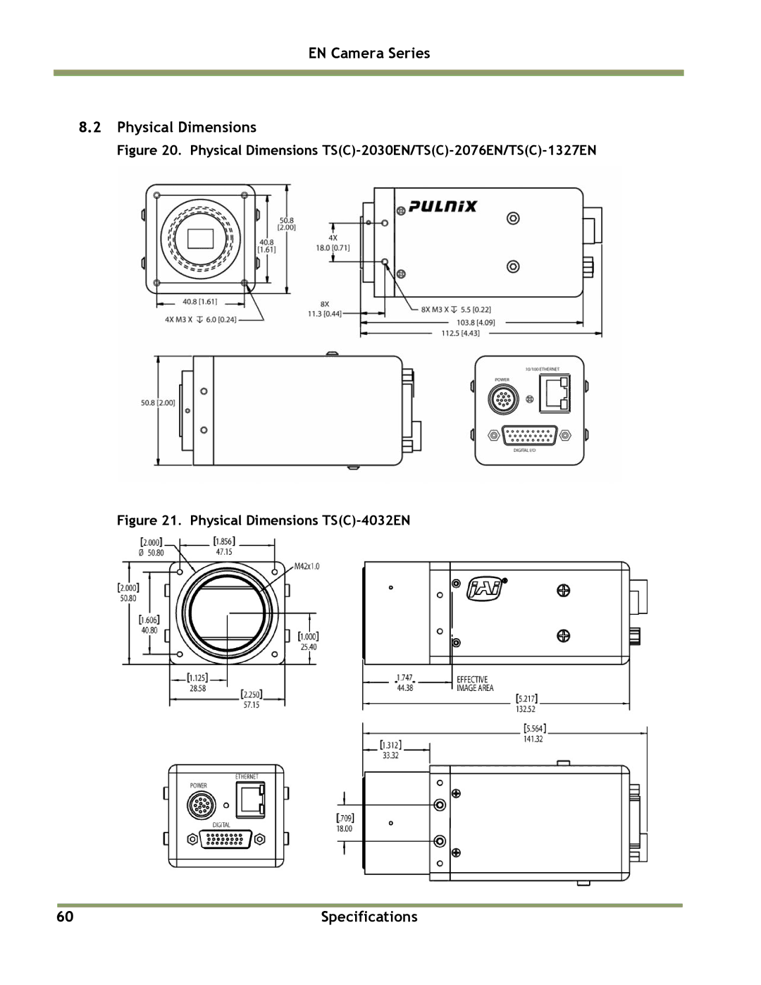 JAI TS(C)-2076EN, TS(C)-1327EN manual Physical Dimensions TSC-2030EN/TSC-2076EN/TSC-1327EN, Physical Dimensions TSC-4032EN 