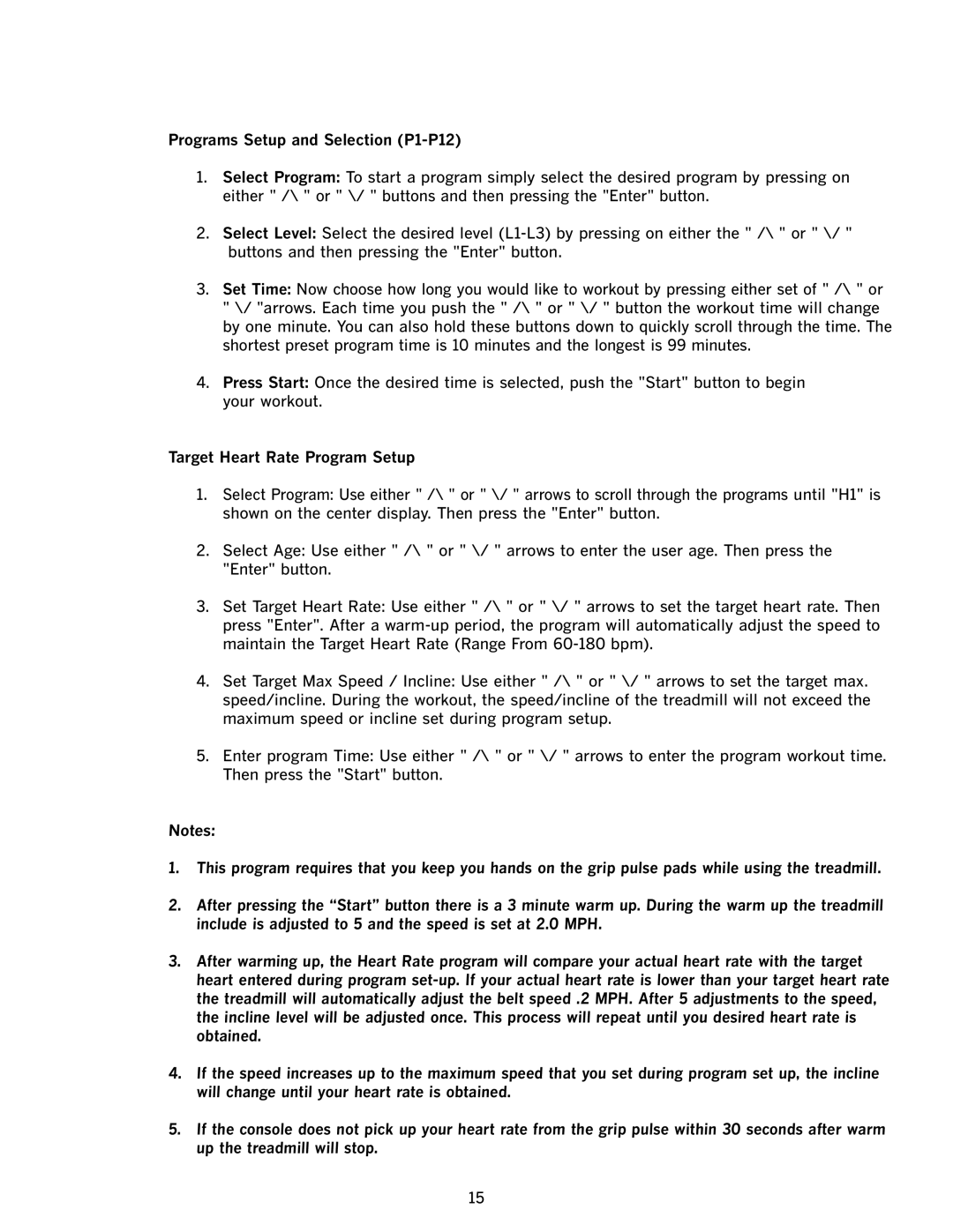 JAKKS Pacific TR1000-TV, TR500 manual Programs Setup and Selection P1-P12, Target Heart Rate Program Setup 