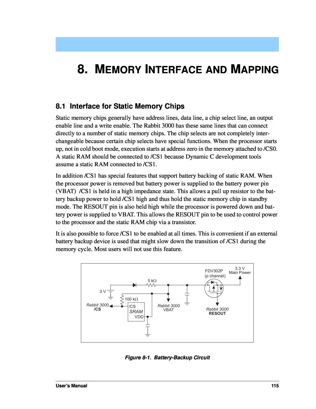 Jameco Electronics 3000, 2000 manual Memory Interface And Mapping, 8.1Interface for Static Memory Chips 