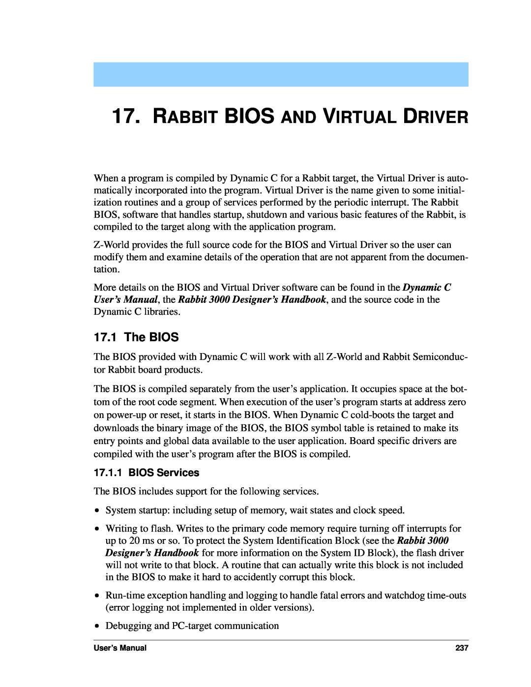 Jameco Electronics 3000, 2000 manual Rabbit Bios And Virtual Driver, The BIOS, BIOS Services 