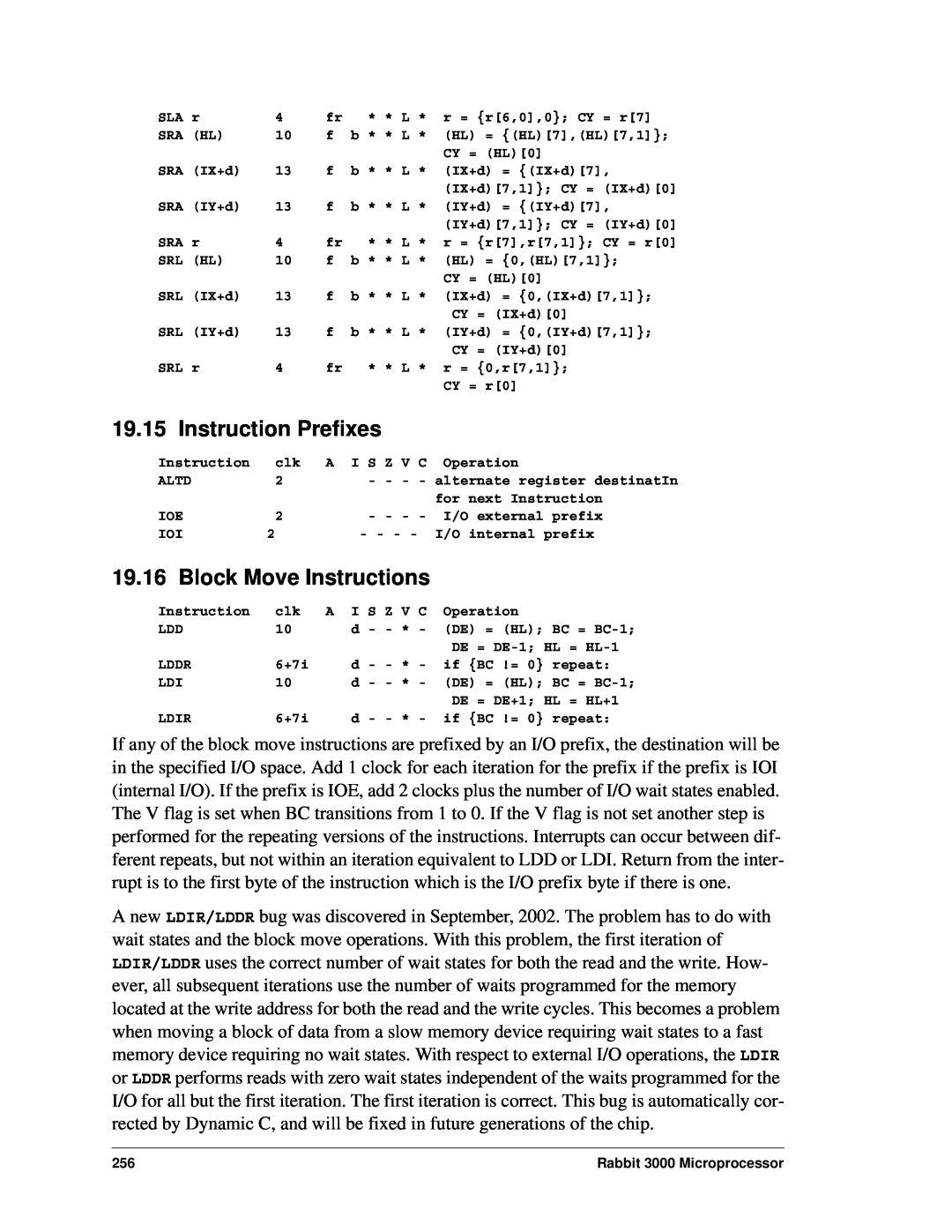 Jameco Electronics 2000, 3000 manual Instruction Prefixes, Block Move Instructions 