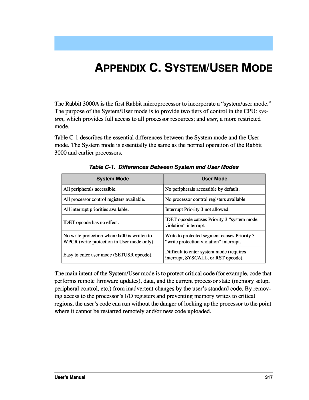 Jameco Electronics 3000, 2000 manual Appendix C. System/User Mode, System Mode 