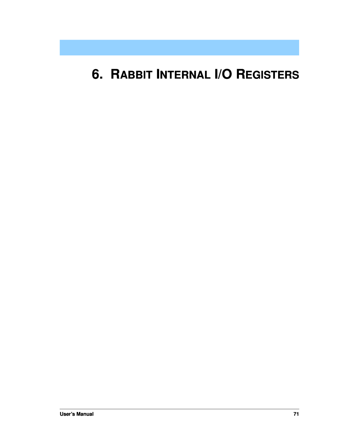 Jameco Electronics 3000, 2000 manual Rabbit Internal I/O Registers, User’s Manual 