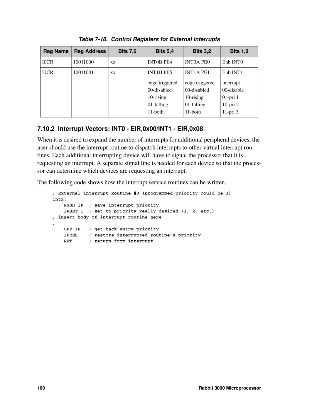 Jameco Electronics 2000, 3000 Interrupt Vectors INT0 EIR,0x00/INT1 EIR,0x08, Control Registers for External Interrupts 