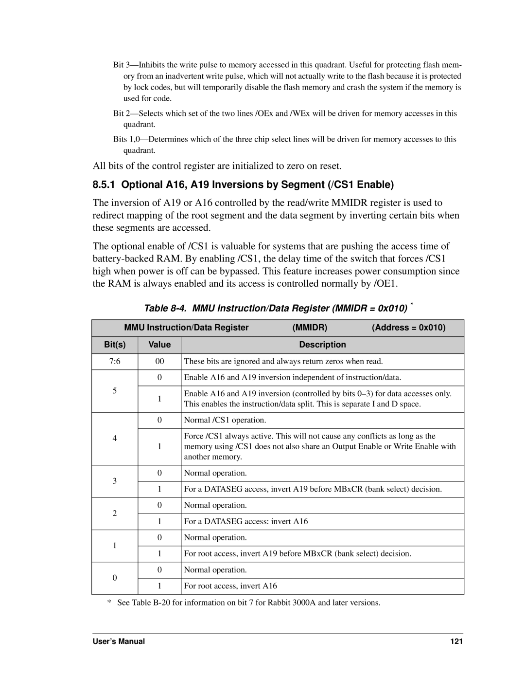 Jameco Electronics 3000, 2000 Optional A16, A19 Inversions by Segment /CS1 Enable, MMU Instruction/Data Register Mmidr = 