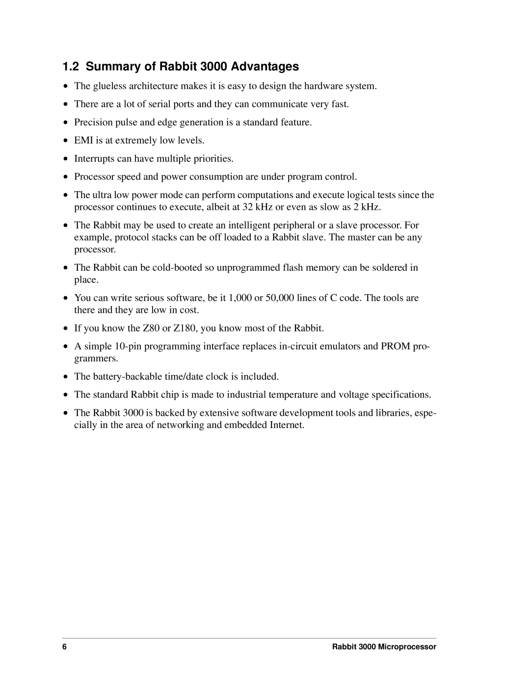 Jameco Electronics 2000 manual Summary of Rabbit 3000 Advantages 