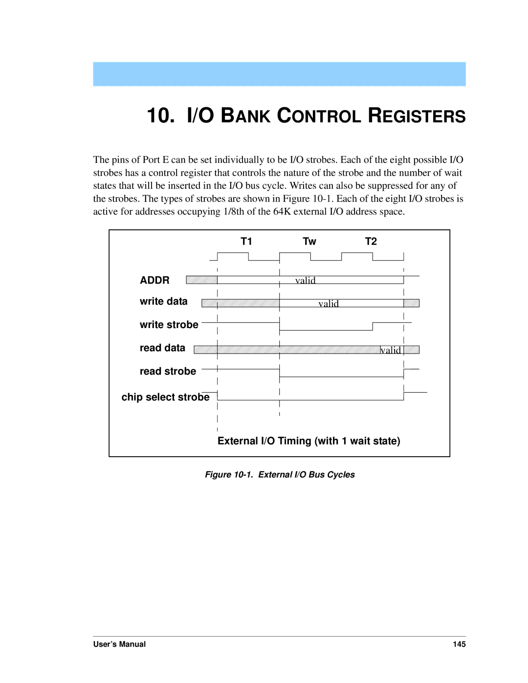 Jameco Electronics 3000, 2000 manual 10. I/O Bank Control Registers, Write data Write strobe T1 Tw T2 