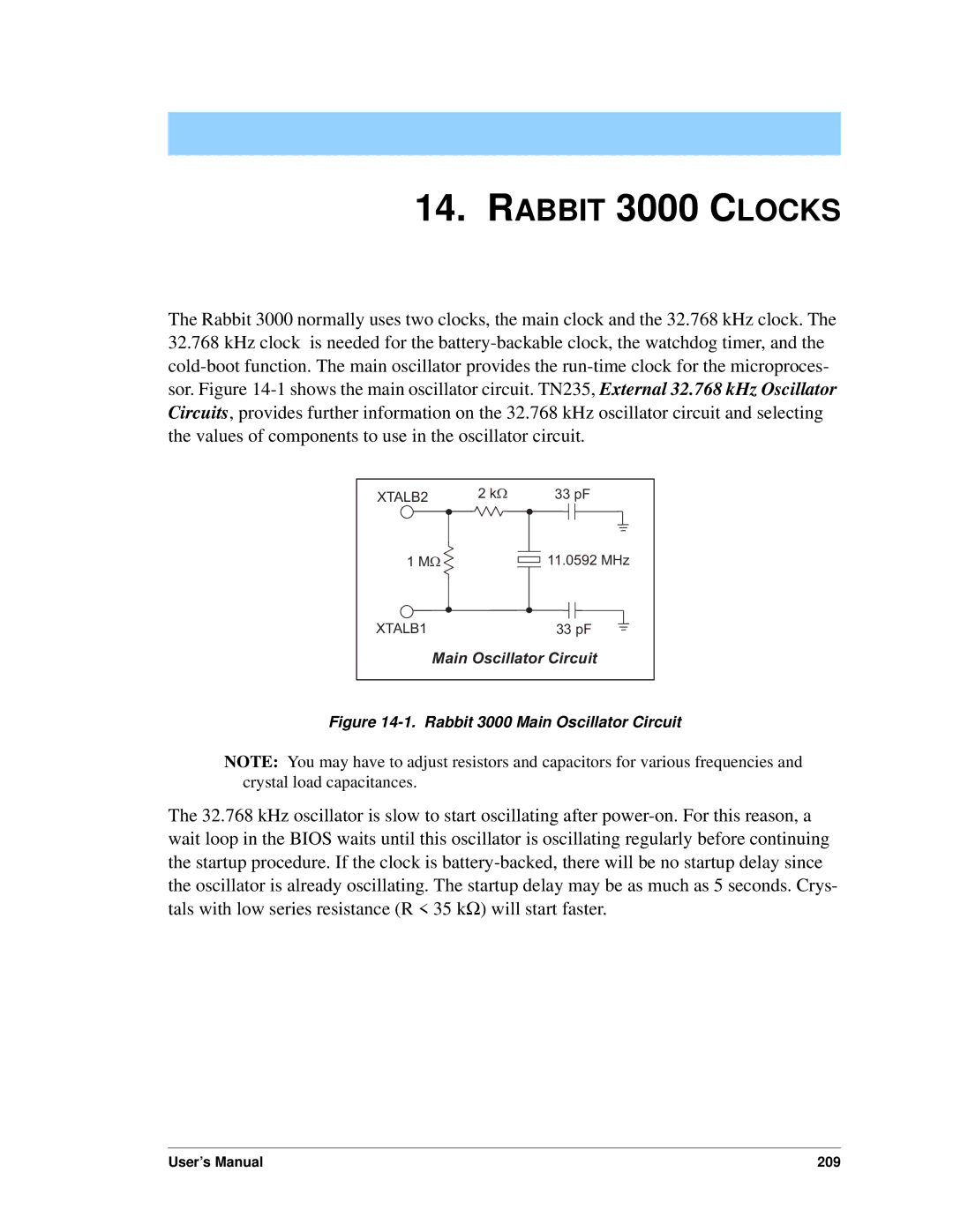 Jameco Electronics 2000 manual Rabbit 3000 Clocks, Rabbit 3000 Main Oscillator Circuit 