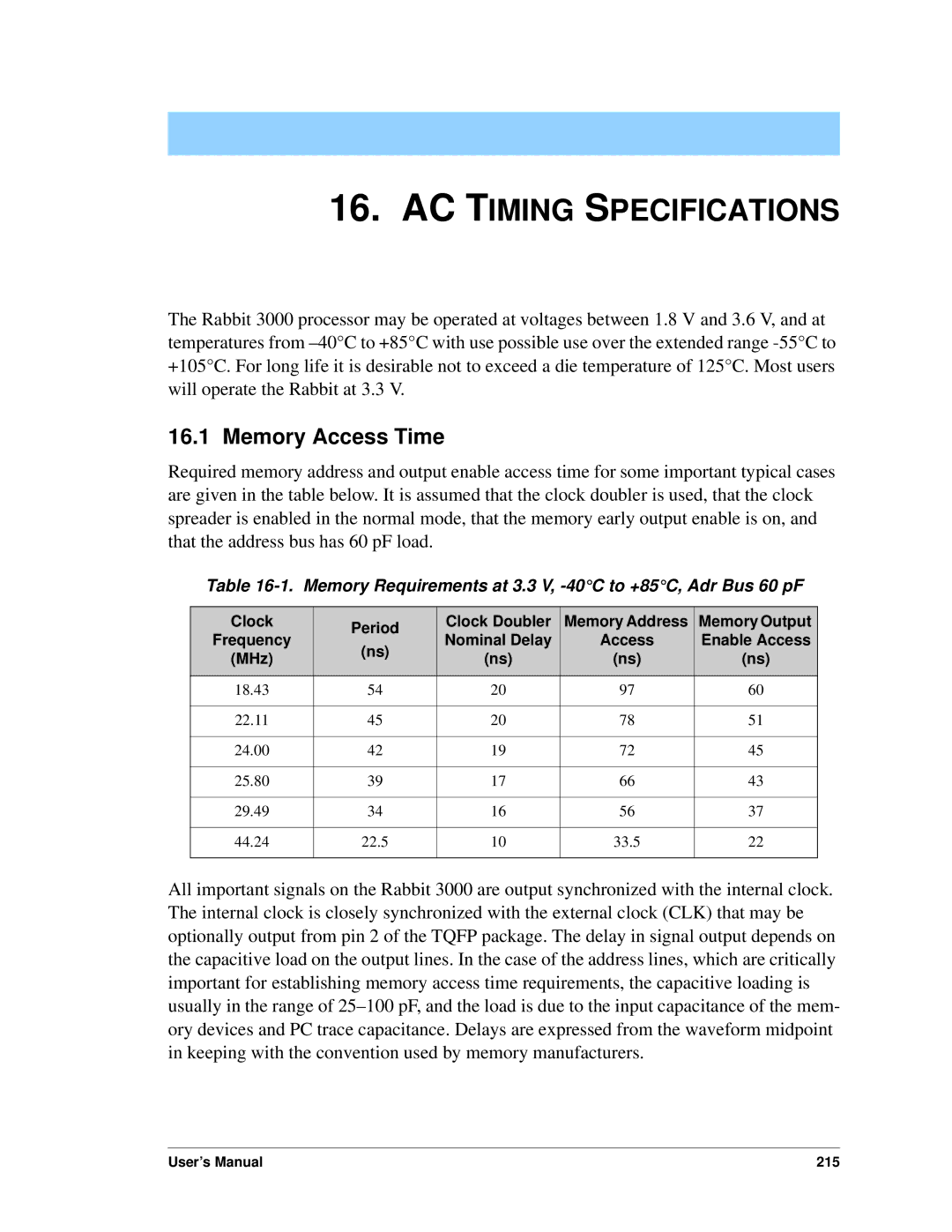 Jameco Electronics 3000, 2000 manual AC Timing Specifications, Memory Access Time, Access Enable Access MHz 